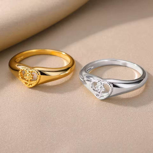Buy Center Heart-Shaped Sunflower Ring - Hollow Out Design for Women - Buy Center