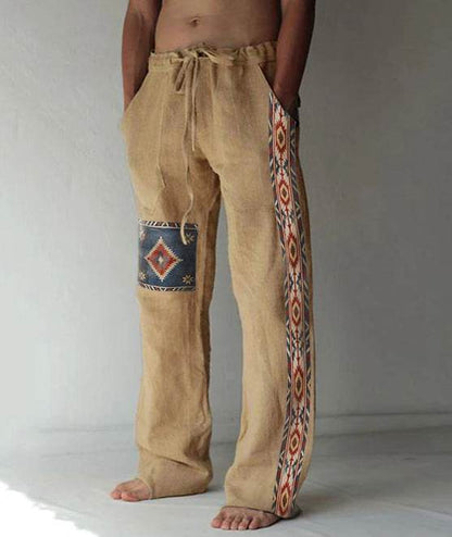 Buycenter Men's Casual Linen Pants - Printed, Loose Fit, Multiple Sizes - Buy Center