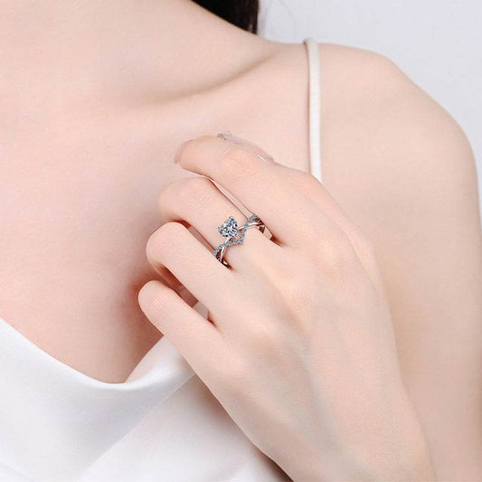 Buy Center Sterling Silver Love Ring - 1 Karat Moissanite Heart Design - Buy Center