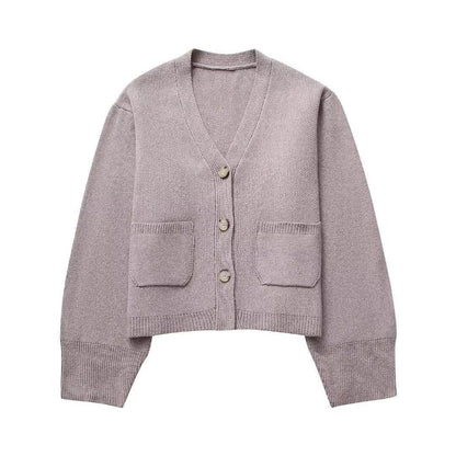 Women's Knitted Jacket - Versatile Khaki Cardigan for Every Occasion - Buy Center