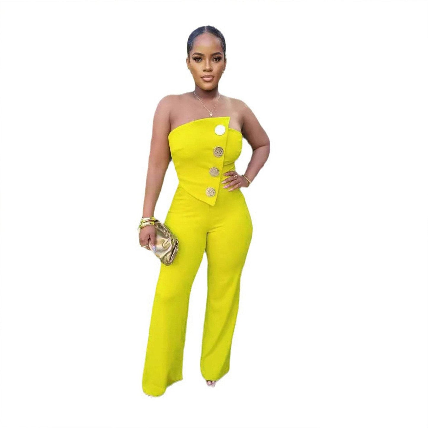 Women's Tube Top Jumpsuit - Stylish Wide Leg Romper for Every Occasion - Buy Center