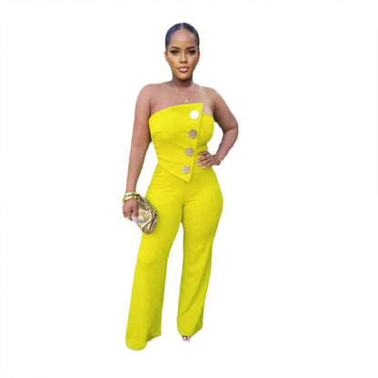 Women's Tube Top Jumpsuit - Stylish Wide Leg Romper for Every Occasion - Buy Center