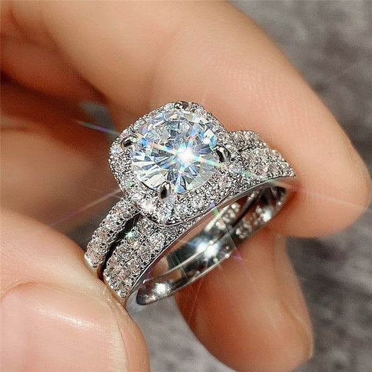 Buy Center Women's Fashion Zircon Ring Set - Geometric Alloy Design - Buy Center