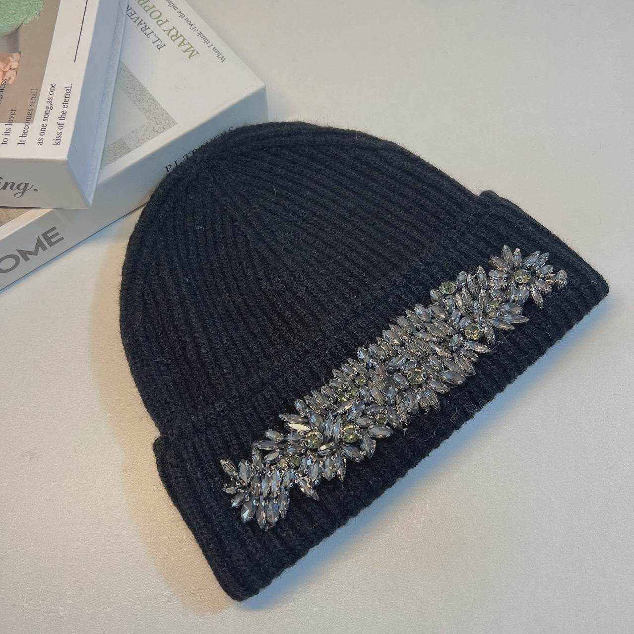 Women's Stylish Rhinestone Woolen Cap - Trendy Autumn & Winter Essential - Buy Center