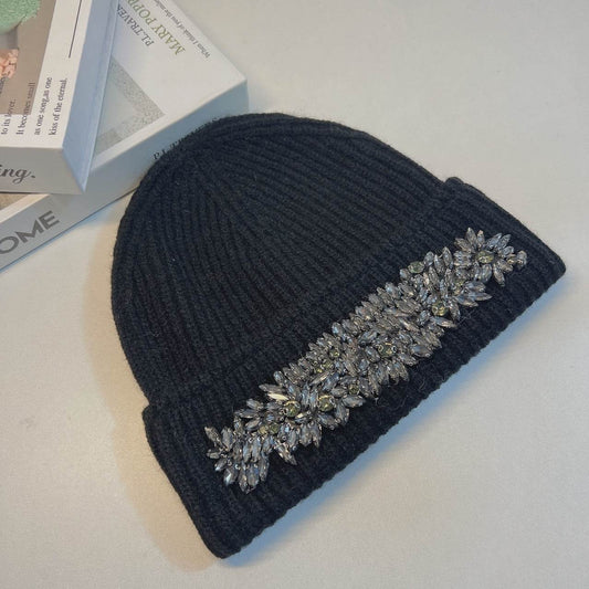 Women's Stylish Rhinestone Woolen Cap - Trendy Autumn & Winter Essential - Buy Center
