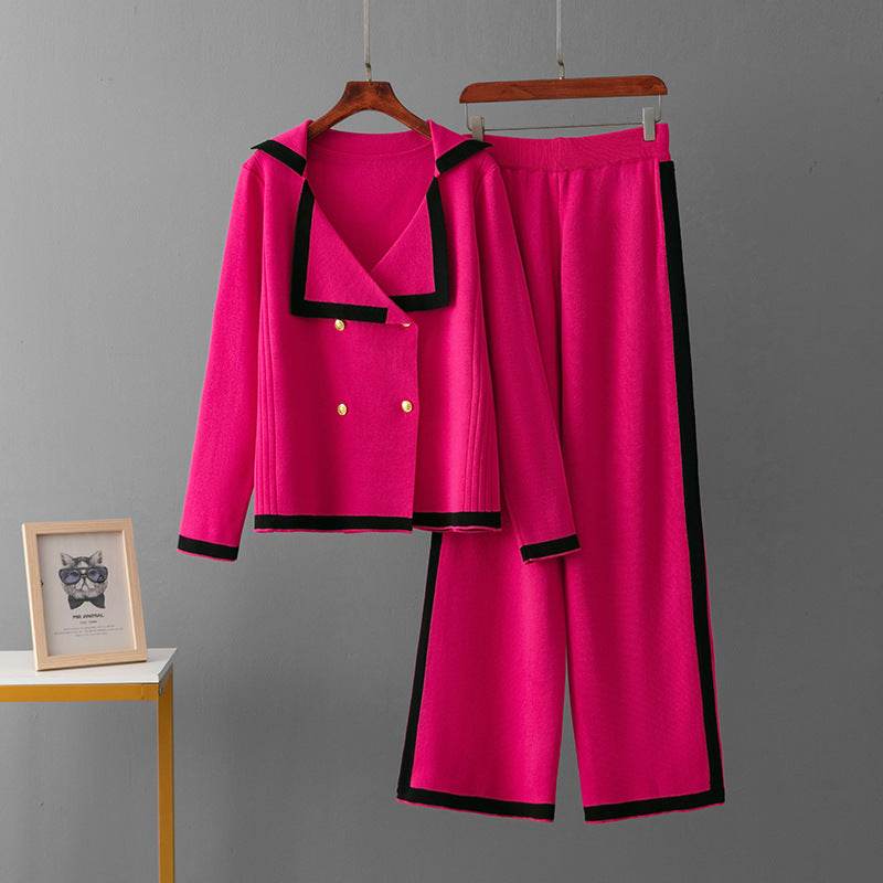 BuyCenter Embossed Fashion Suit - Trendy Round Neck Sweater & Loose Pants - Buy Center