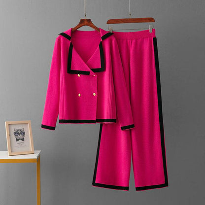 BuyCenter Embossed Fashion Suit - Trendy Round Neck Sweater & Loose Pants - Buy Center