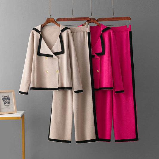 BuyCenter Embossed Fashion Suit - Trendy Round Neck Sweater & Loose Pants - Buy Center