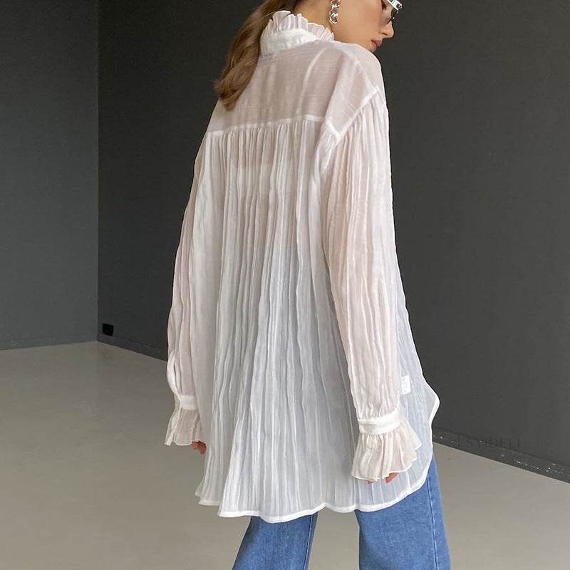 Loose Flared White Cotton Blazer - Trendy Bell Sleeve Fashion Top - Buy Center