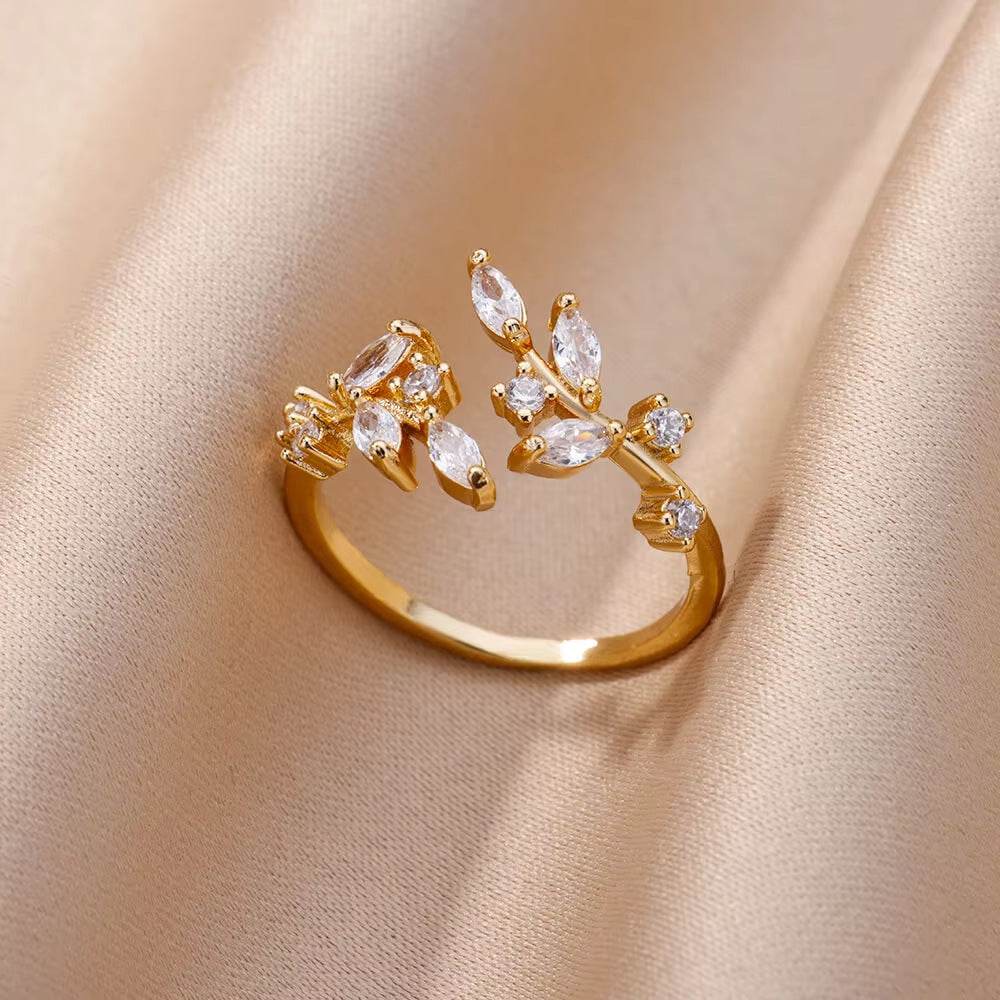 Buy Center Copper Inlaid Zircon Ring - Elegant Open Design for Women - Buy Center