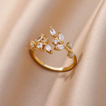 Buy Center Copper Inlaid Zircon Ring - Elegant Open Design for Women - Buy Center