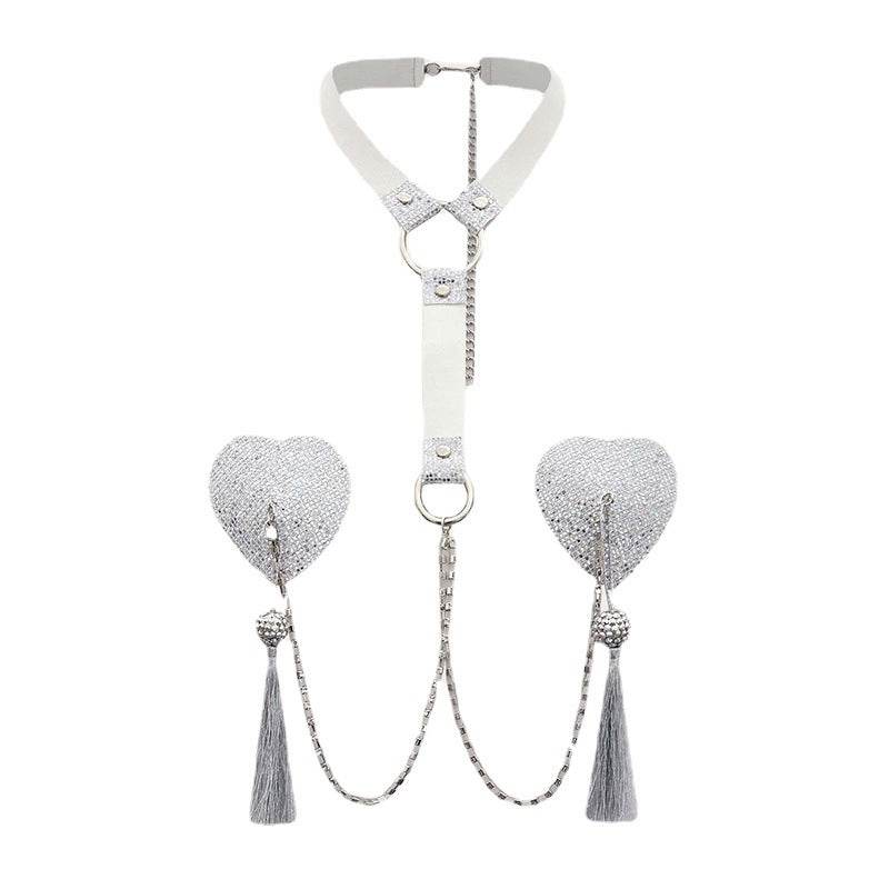 Tassel Love Heart Chest Necklace - Handmade Sequin Body Jewelry - Buy Center