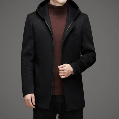 Men's Hooded Reversible Woolen Coat - Stylish Thickened Winter Parka - Buy Center