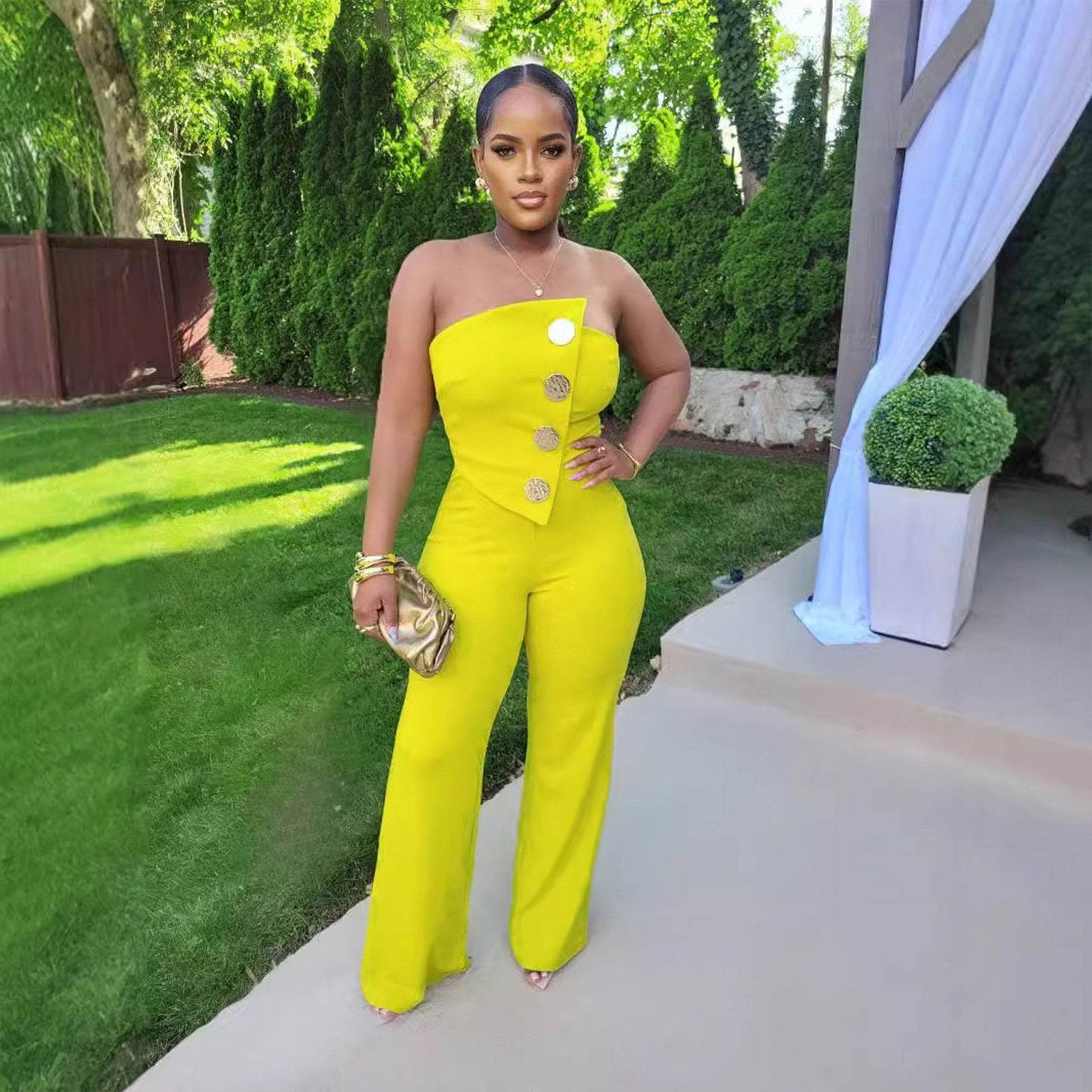 Women's Tube Top Jumpsuit - Stylish Wide Leg Romper for Every Occasion - Buy Center
