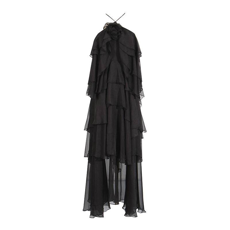 Elegant Lady Patchwork Ruffled Dress - Long Flattering Design for Socialites - Buy Center