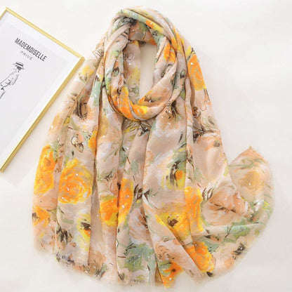 Women's Rose Bronzing Scarf - Versatile Cotton Linen Wrap for Every Occasion - Buy Center