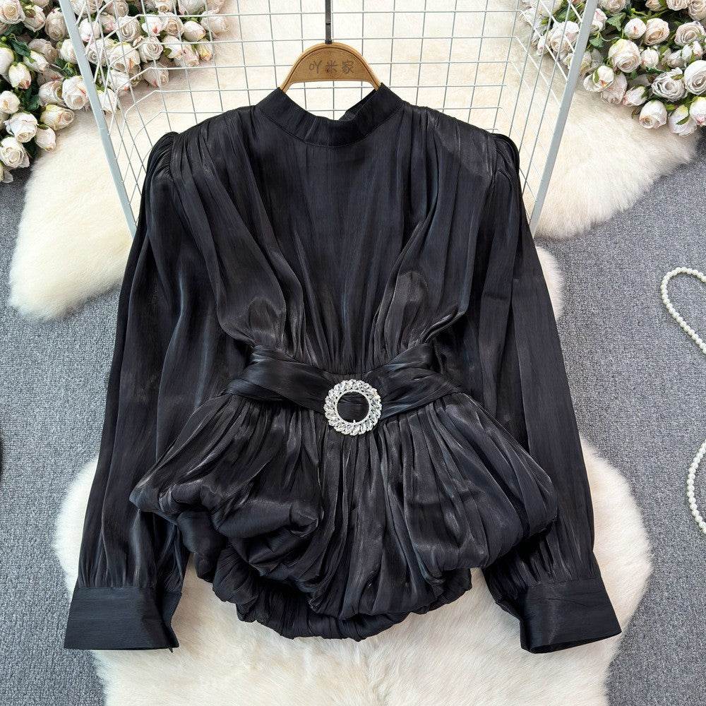 French Style Light Luxury Top for Women - Elegant Lantern Sleeves - Buy Center