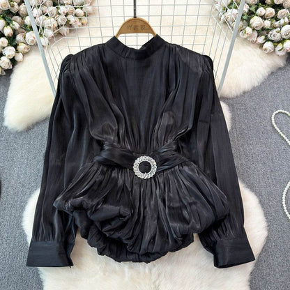French Style Light Luxury Top for Women - Elegant Lantern Sleeves - Buy Center