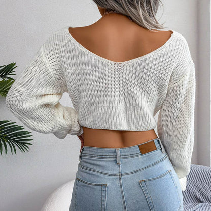 Buycenter Solid Color Long Sleeve Sweater - Sexy Knotted Knitwear for Women - Buy Center