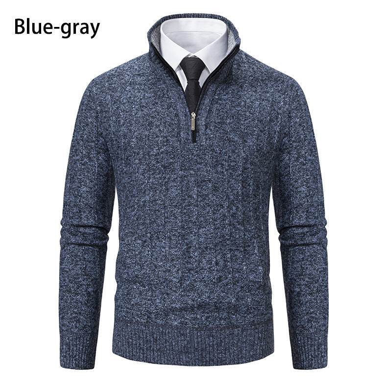 Men's Half-Zipped Stand Collar Fleece Sweater - Stylish & Warm Essentials - Buy Center