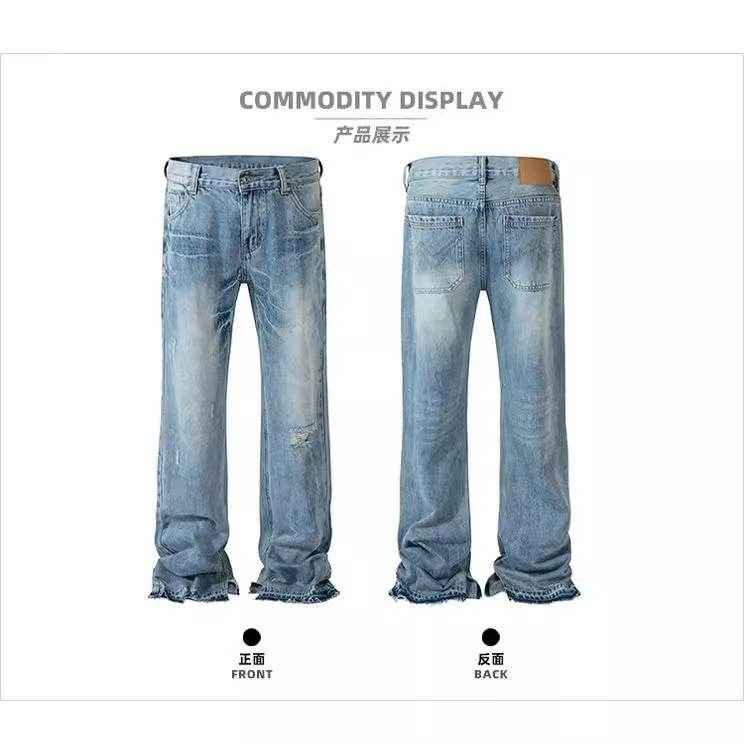Paris Style Bootleg Pants - Lightning Pattern Wash Split Jeans for Men
