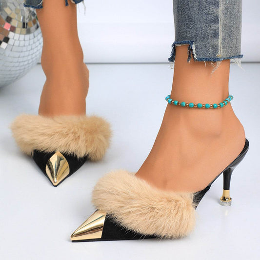 Women's Low Heel Closed Toe Plush Slippers - Cozy & Stylish Design - Buy Center