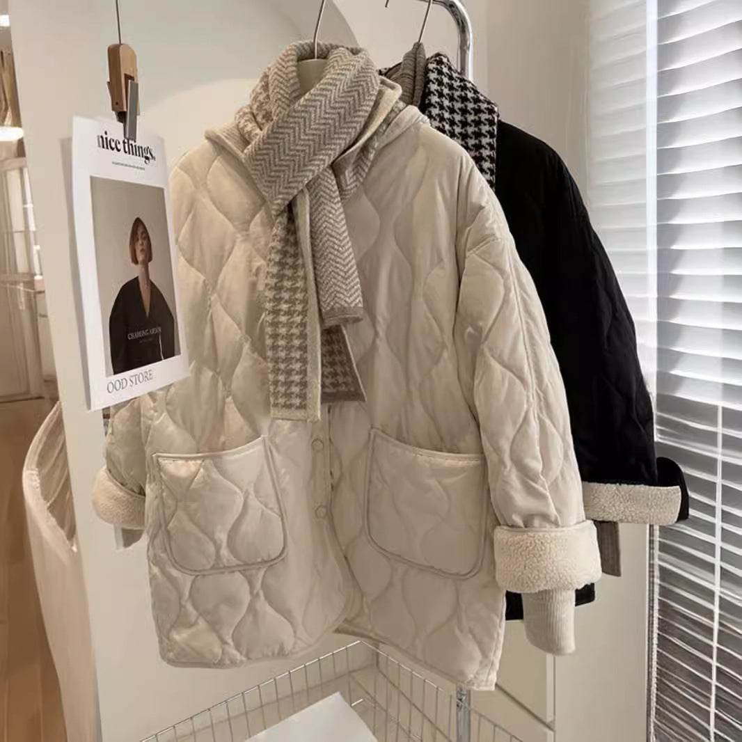 Women's Winter Cotton-Padded Baggy Coat - Trendy Diamond Lattice Design - Buy Center