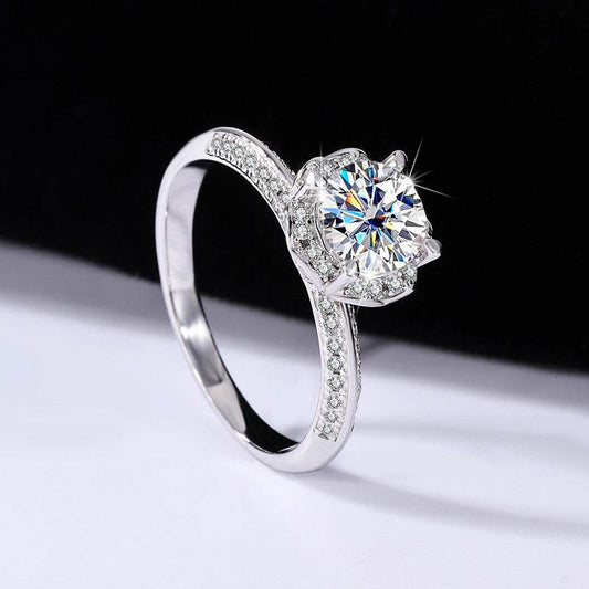 Buy Center Sterling Silver Moissanite Bridal Bouquet Ring - Adjustable Size - Buy Center