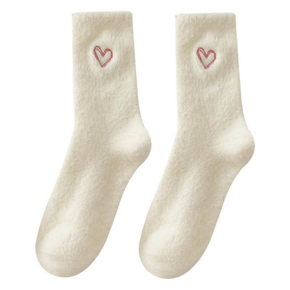 Women's Love Embroidered Plush Socks - Cozy Mink Fur, Non-Slip Design - Buy Center