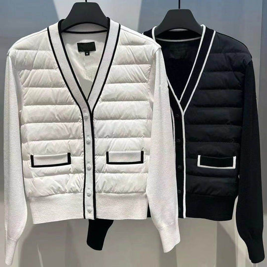 Women's Black & White Knitted Coat - Stylish & Warm for Winter Sports - Buy Center