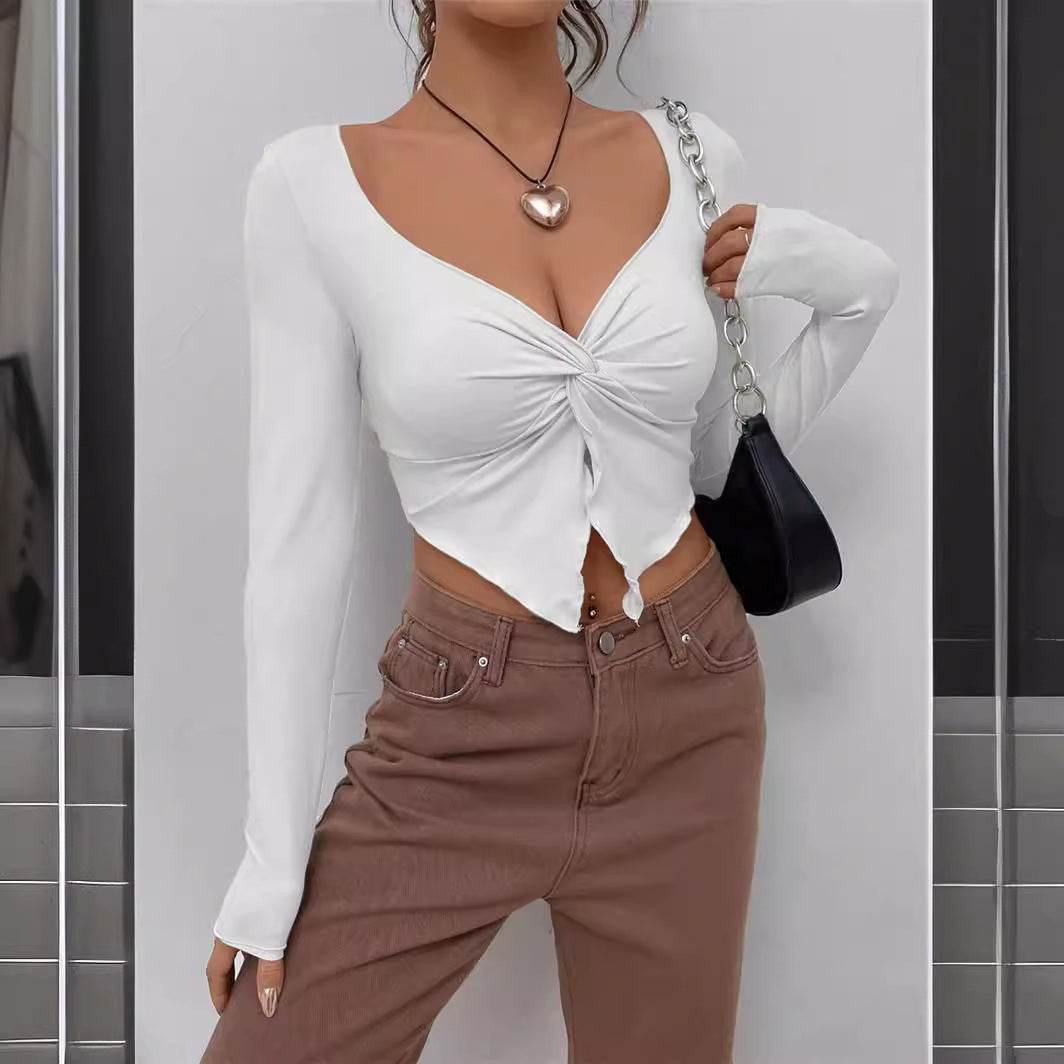 Slim-Fit Front Twist Long Sleeve T-Shirt for Women - Stylish 2025 Essential - Buy Center