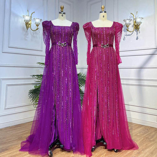 Rose Red Host Performance Evening Dress - Flattering Long Sleeve Elegance - Buy Center
