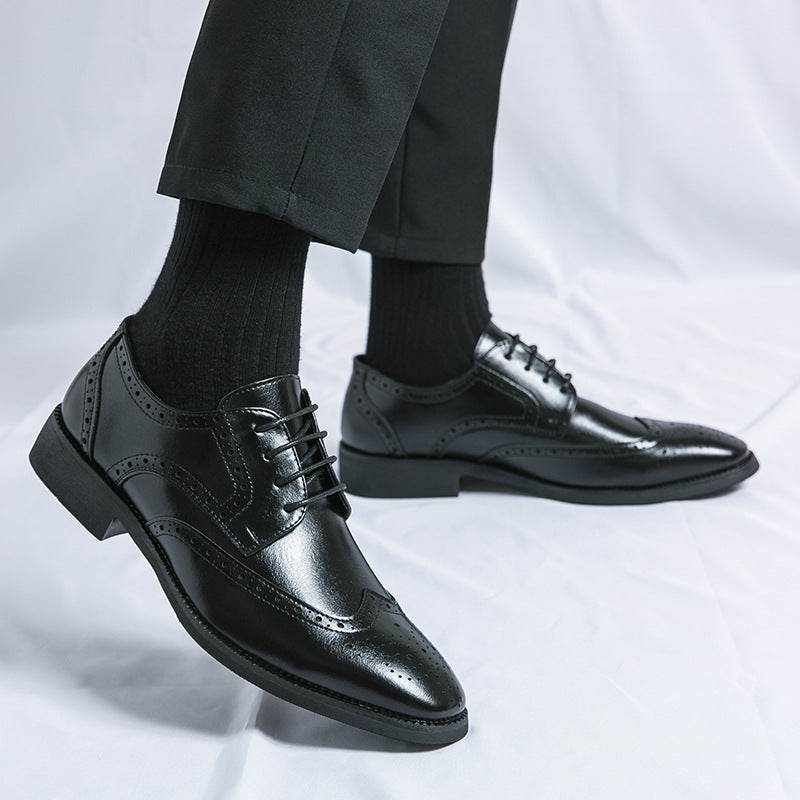 Buycenter Men's Pointed Leather Shoes - British Style, Flat Heel - Buy Center