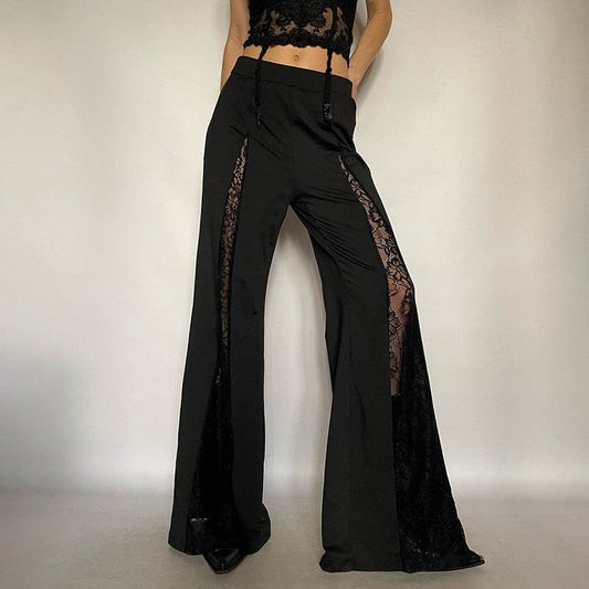 Lace Personality Wide Leg Trousers - Sexy Low Waist Pants for Women - Buy Center