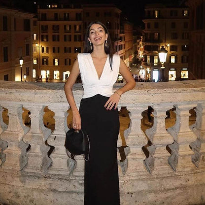 Elegant High-End Stitching Hip Long Dress - Sleeveless Design for Women - Buy Center