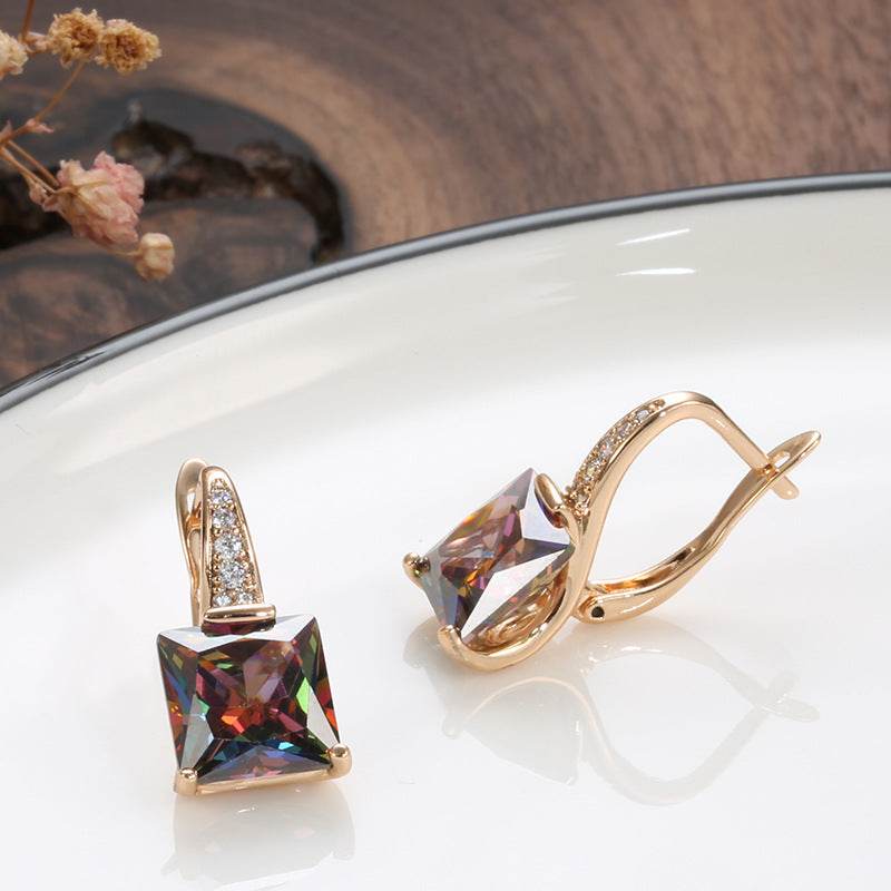 Women's Retro Fashion Earrings - Unique U-Shaped Design & Colorful Zircon - Buy Center