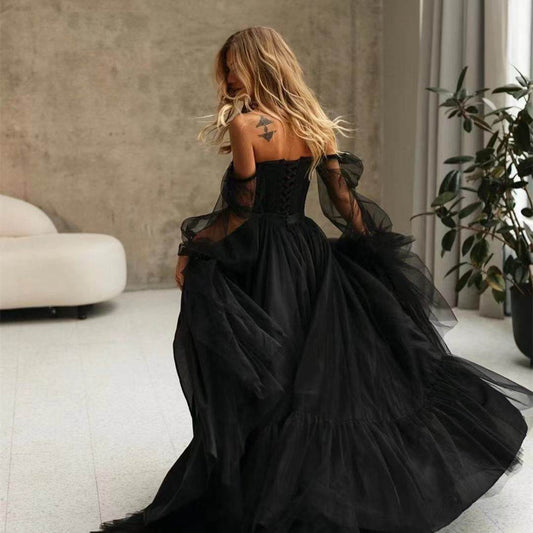 Elegant Women's Long Sleeve Black Lace Wedding Dress - Sizes 2 to 26W - Buy Center