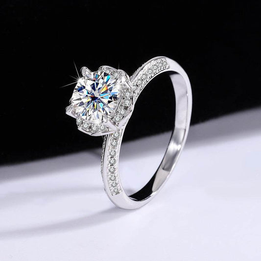 Buy Center Sterling Silver Moissanite Bridal Bouquet Ring - Adjustable Size - Buy Center
