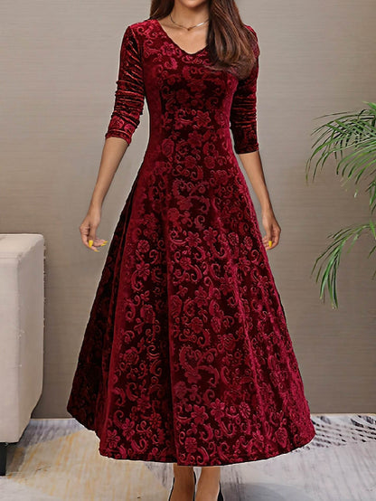 Buycenter Women's Mid-Length Velvet Dress - A-Line, Solid Colors Available - Buy Center