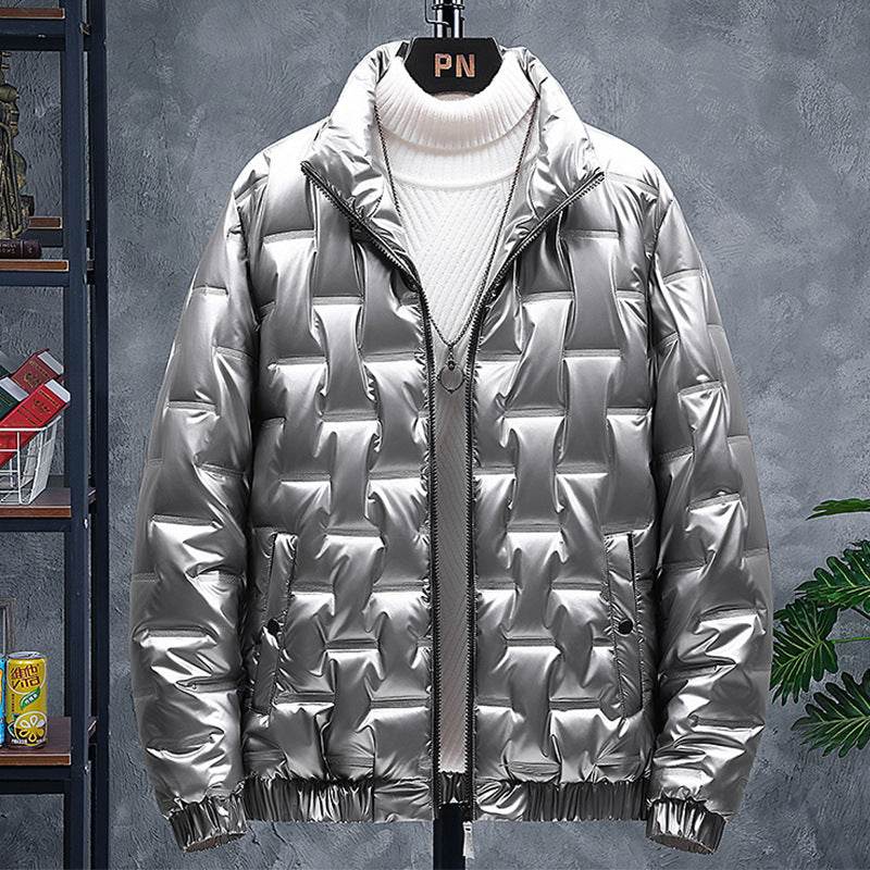 Men's Glossy Stand-Up Collar Jacket - Stylish Casual Winter Layering - Buy Center