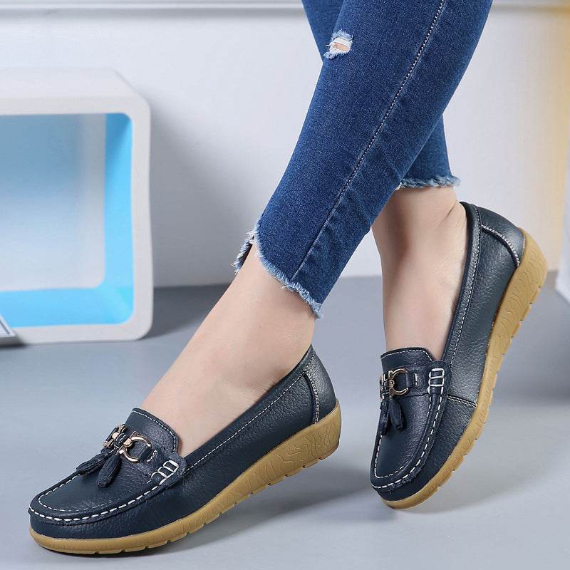 Women's Hollow Leather Wedge Flats - Soft Bottom Comfort in Chic Colors - Buy Center