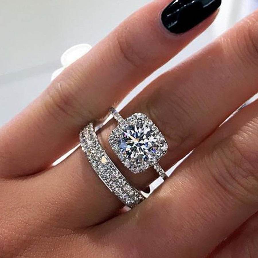Buy Center Women's Fashion Zircon Ring Set - Geometric Alloy Design - Buy Center