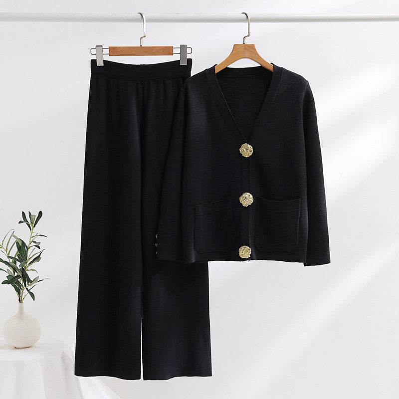 Stylish Contrast Color Women's Sweater & Wide Leg Pants Set - Trendy 2025 - Buy Center