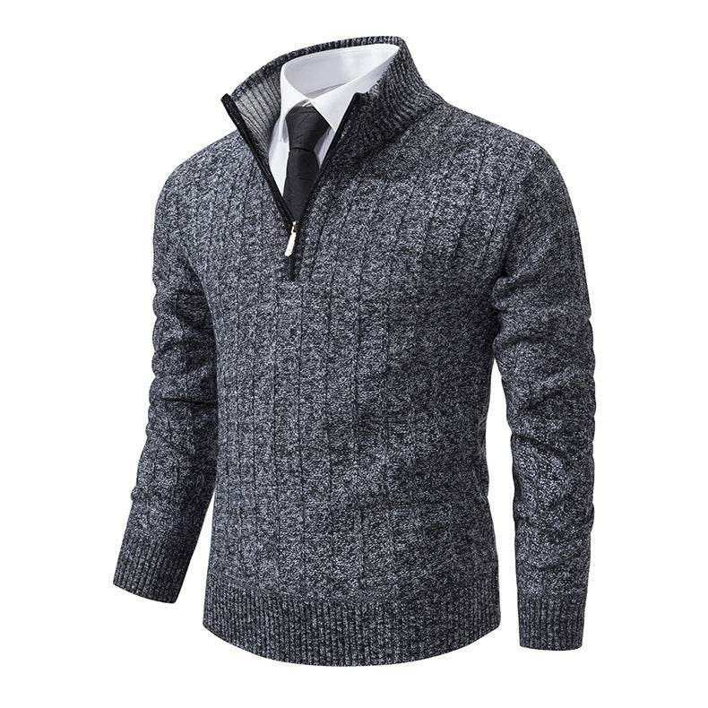 Men's Half-Zipped Stand Collar Fleece Sweater - Stylish & Warm Essentials - Buy Center