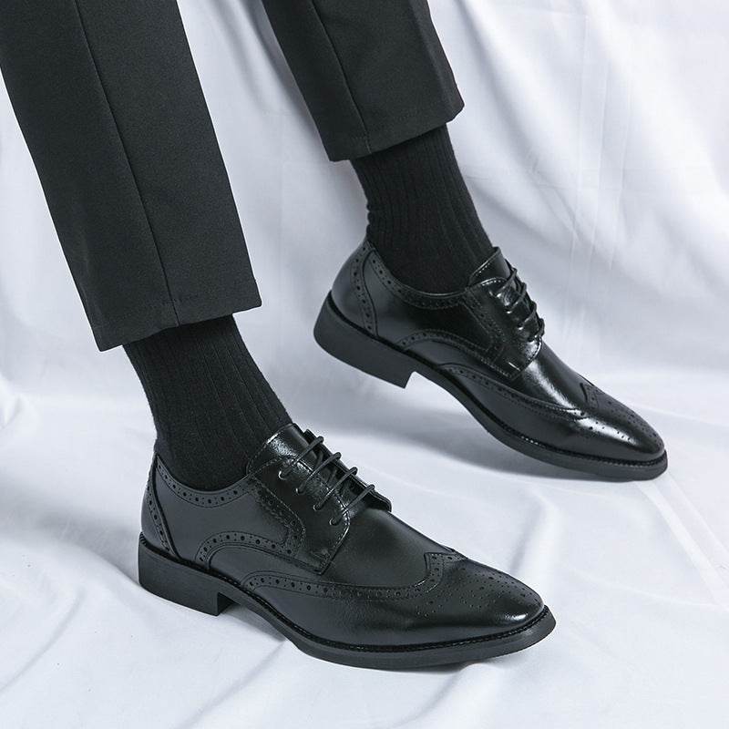 Buycenter Men's Pointed Leather Shoes - British Style, Flat Heel - Buy Center