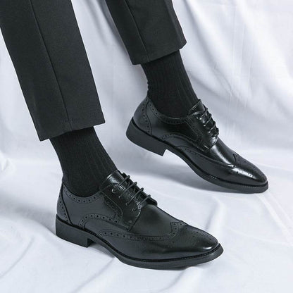 Buycenter Men's Pointed Leather Shoes - British Style, Flat Heel - Buy Center