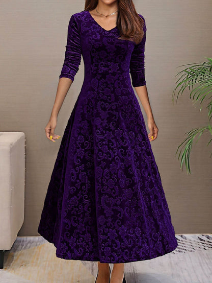 Buycenter Women's Mid-Length Velvet Dress - A-Line, Solid Colors Available - Buy Center