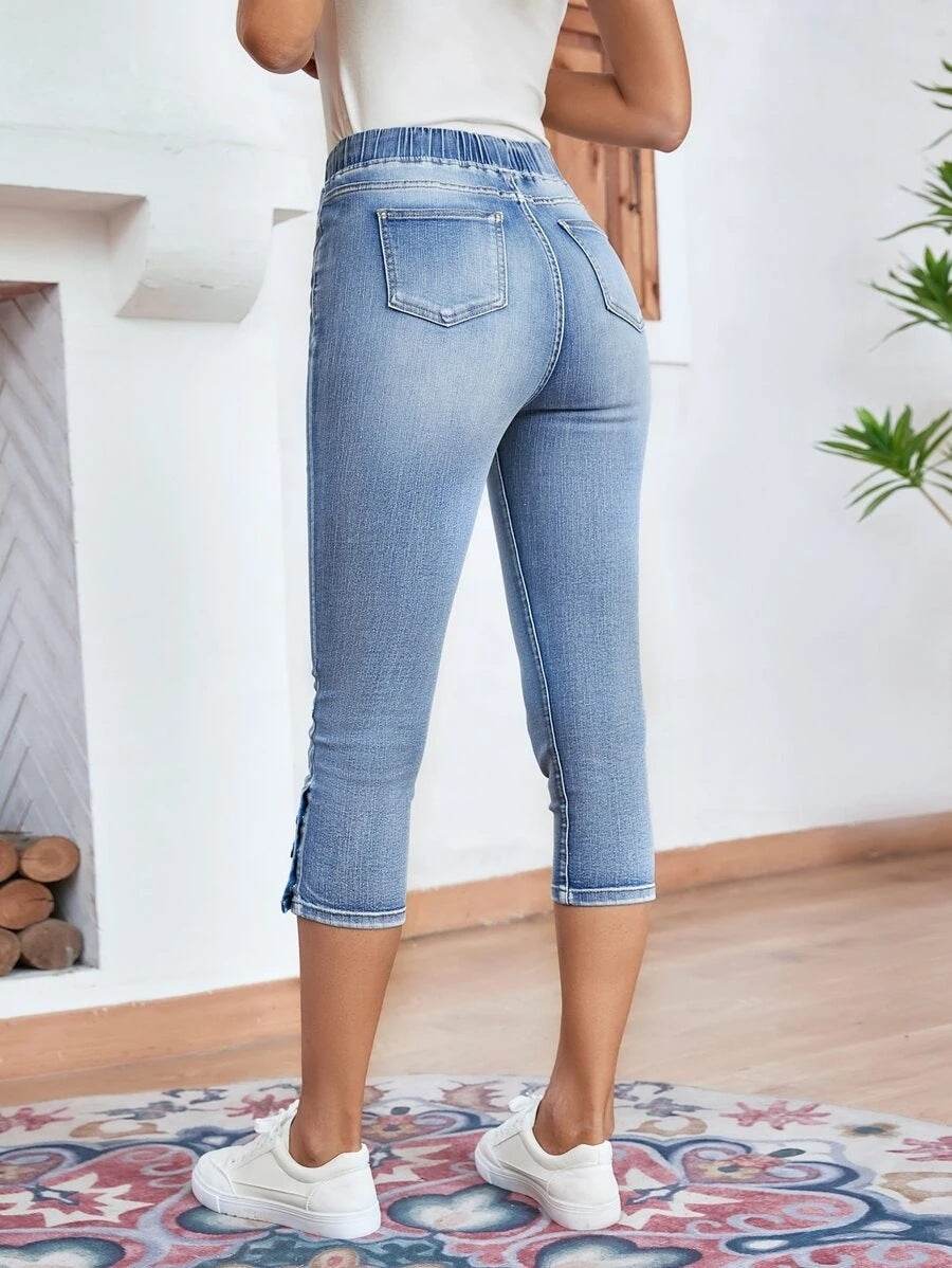 Buycenter Women's Stretch Jeans - Elastic Waistband & Lace-up Design - Buy Center
