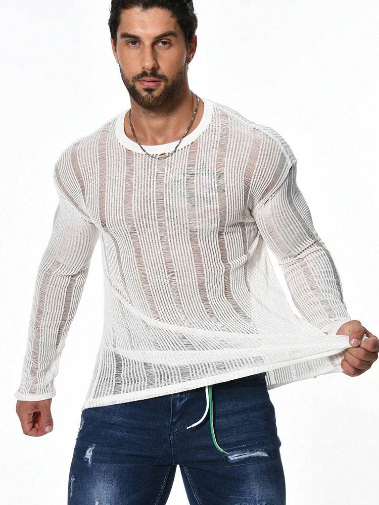 Loose Fit Long Sleeve Sweater for Men - Versatile Style in White & Brown - Buy Center