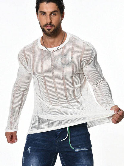 Loose Fit Long Sleeve Sweater for Men - Versatile Style in White & Brown - Buy Center